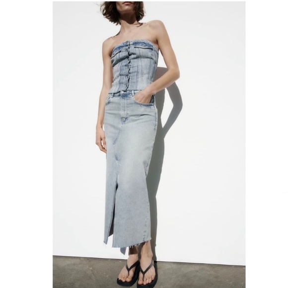 Zara DENIM MIDI SKIRT TRF - small - Picture 2 of 9